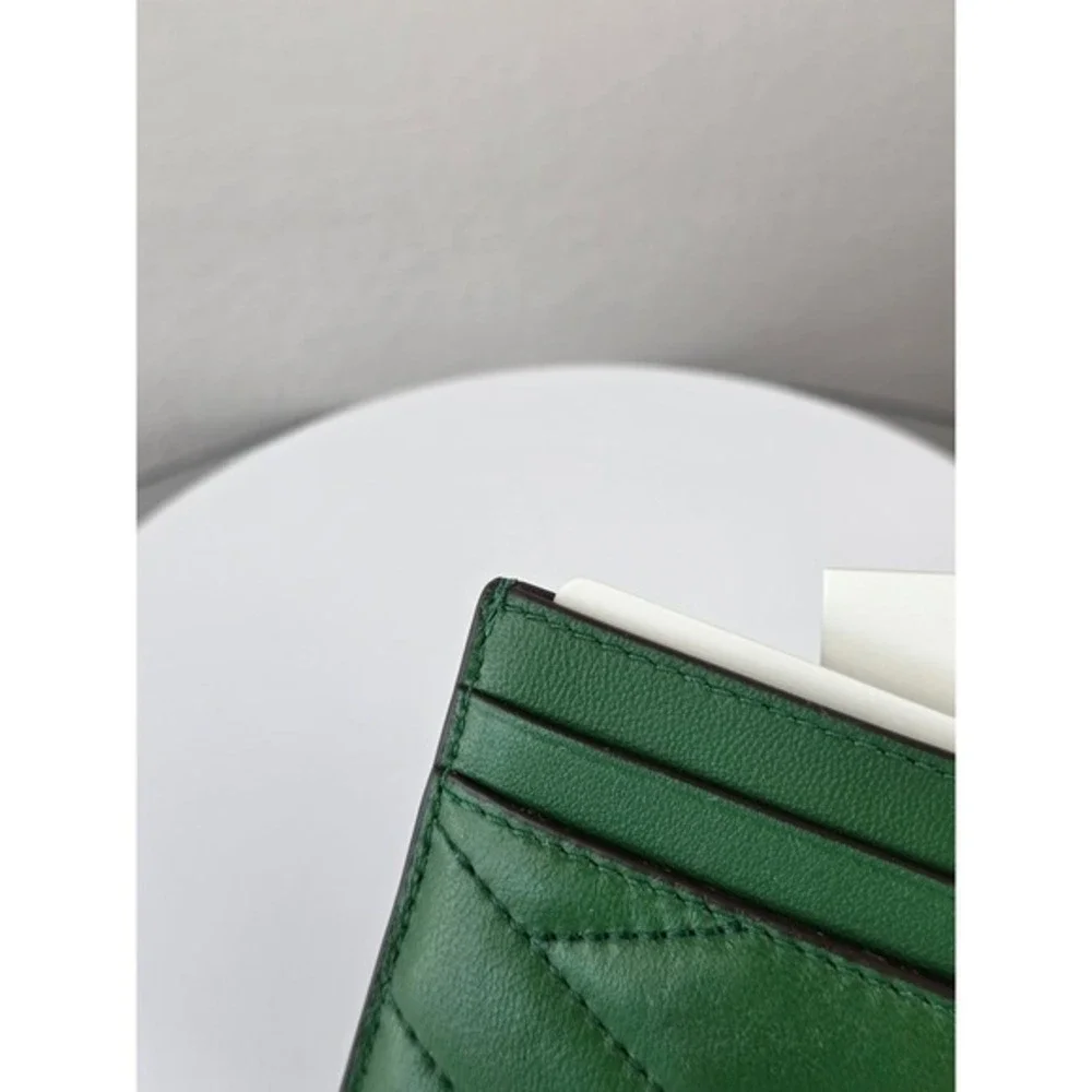 Tory Burch Kira Chevron Card Case Arugula Green Leather Quilted 56815 Brass Logo